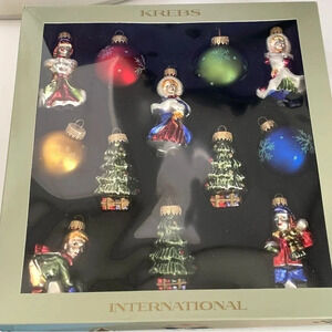 VTG Krebs Glass Christmas Hand painted Ornaments Girl Tree Snowball Boy New!